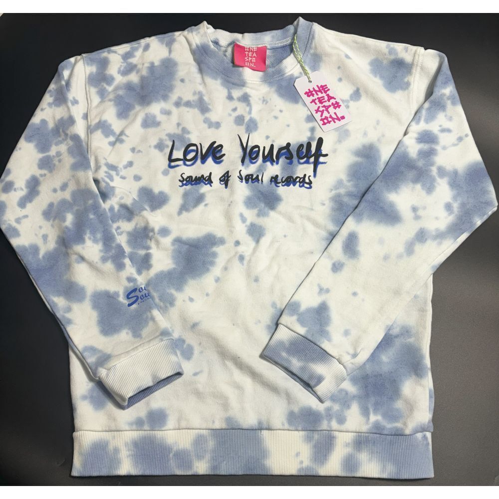 Oneteaspoon NWT Love Yourself SOS Tie Dye Sweater in Blue/White Sz XXS MSRP $160